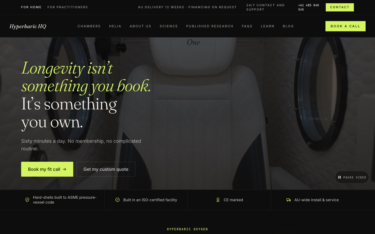 Hyperbaric HQ: Longevity isn't something you book. It's something you own.