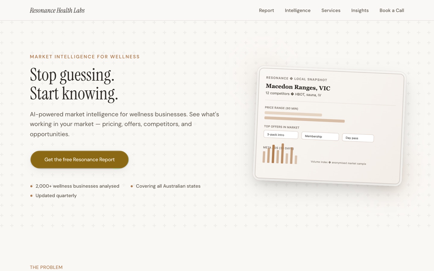 Resonance Health Labs: Stop guessing. Start knowing. AI-powered market intelligence for wellness businesses.